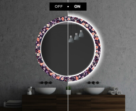 Rund Dekorativ Spegel Med Led-belysning För Badrummet - Elegant Flowers #7