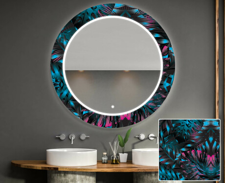 Rund Dekorativ Spegel Med Led-belysning För Badrummet - Fluo Tropic