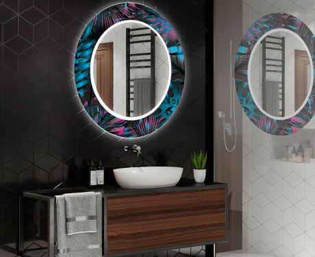 Rund Dekorativ Spegel Med Led-belysning För Badrummet - Fluo Tropic #2
