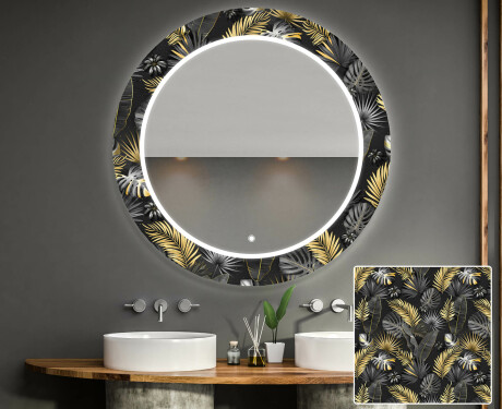Rund Dekorativ Spegel Med Led-belysning För Badrummet - Goldy Palm #1