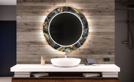 Rund Dekorativ Spegel Med Led-belysning För Badrummet - Goldy Palm