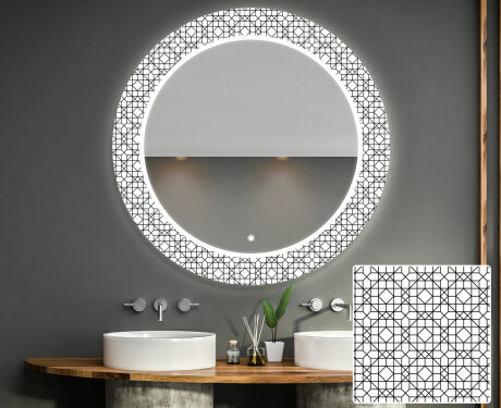 Rund Dekorativ Spegel Med Led-belysning För Badrummet - Industrial