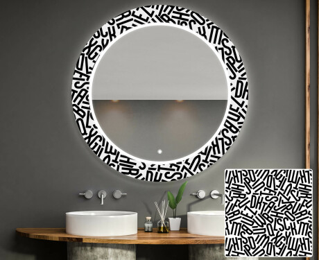 Rund Dekorativ Spegel Med Led-belysning För Badrummet - Letters #1