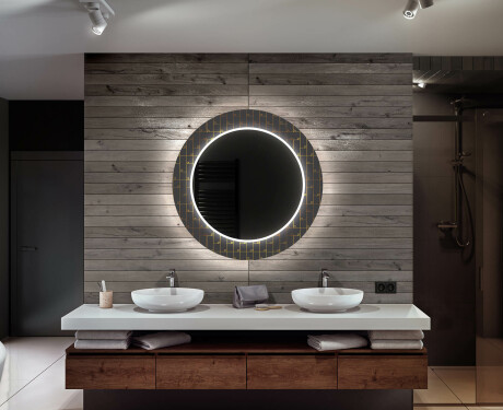 Rund Dekorativ Spegel Med Led-belysning För Badrummet - Microcircuit #12