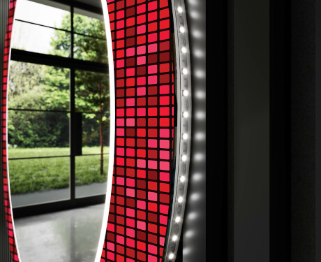 Rund Dekorativ Spegel Med Led-belysning För Badrummet - Red Mosaic #11