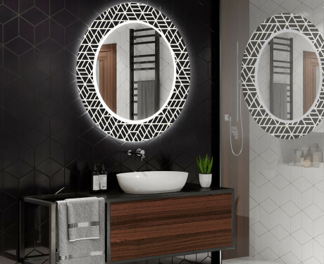 Rund Dekorativ Spegel Med Led-belysning För Badrummet - Triangless #2