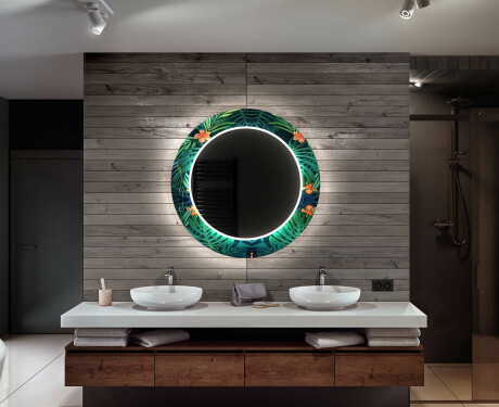 Rund Dekorativ Spegel Med Led-belysning För Badrummet - Tropical #12