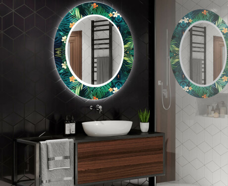 Rund Dekorativ Spegel Med Led-belysning För Badrummet - Tropical #2