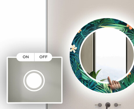 Rund Dekorativ Spegel Med Led-belysning För Badrummet - Tropical #4