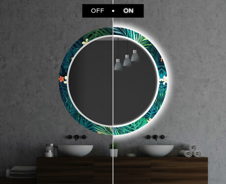 Rund Dekorativ Spegel Med Led-belysning För Badrummet - Tropical #7