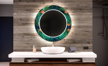 Rund Dekorativ Spegel Med Led-belysning För Badrummet - Tropical