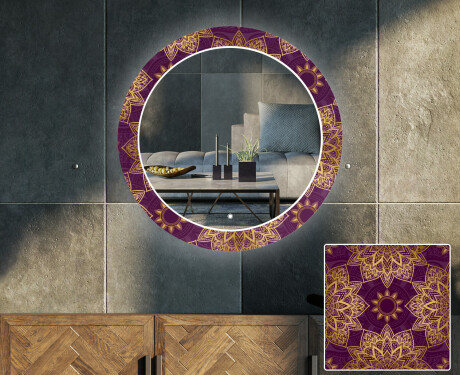 RUND DEKORATIV SPEGEL MED LED-BELYSNING FÖR VARDAGSRUMMET - Gold Mandala #1