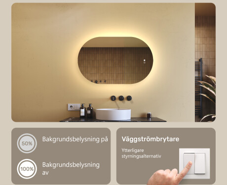 Belyst badrumsspegel, tvåfärgad, touch‑strömbrytare, värmematta #4