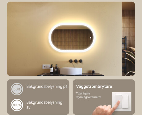 Belyst badrumsspegel, tvåfärgad, touch‑strömbrytare, värmematta #4
