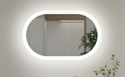 Belyst badrumsspegel, tvåfärgad, touch‑strömbrytare, värmematta