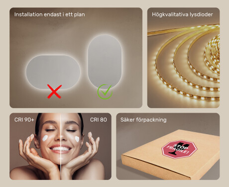 Badrumsspegel med LED 50x80cm med kallt LED-ljus 7000K, varmt ljus 3000K eller neutralt ljus 4500K #5