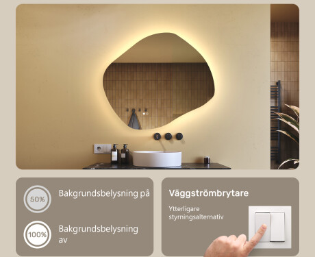 Badrumsspegel med belysning, tvåfärgad, touch‑strömbrytare, värmematta #4