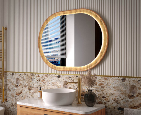 Oval spegel i ekram med LED-belysning
