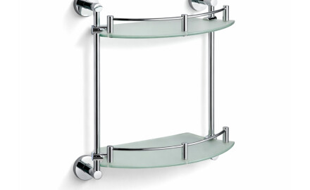 CLASSIC – Halvcirkelformad dubbelhylla / krom, matt glas