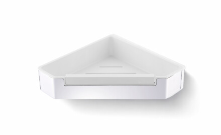 Hörnkorg 22x22x5,5 med dragband / polerat stål / vit plastinsats