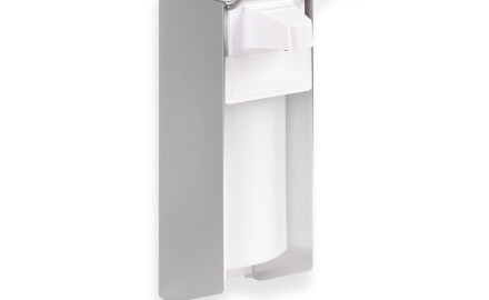 Desinfektionsmedelsdispenser 0,5 l med armbågsknapp / Matt aluminium