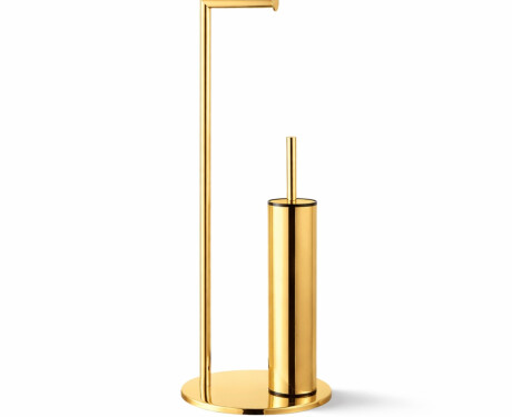 Hållare för toalettpapper och toalettborste / rund profil och rund bas / glänsande guld
