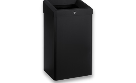 Soptunna 49 L med öppet lock, R1-serien / rostfritt stål, matt svart