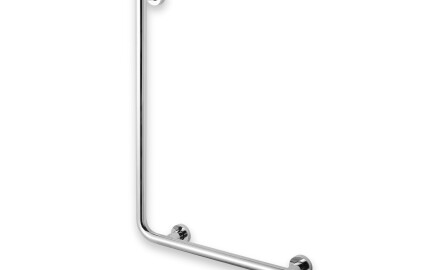 Stödhandtag för personer med funktionsnedsättning, Ø32 STANDARD typ L, 55 x 77 höger / polerat rostfritt stål
