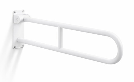 Stödhandtag för personer med funktionsnedsättning, Ø32, böjt och fällbart, STANDARD – 80 cm / rostfritt stål, mattvit