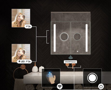 Badrumsskåp med LED-spegel L02 Emily 66,5 x 72 cm i färgen Oslo-ek #5