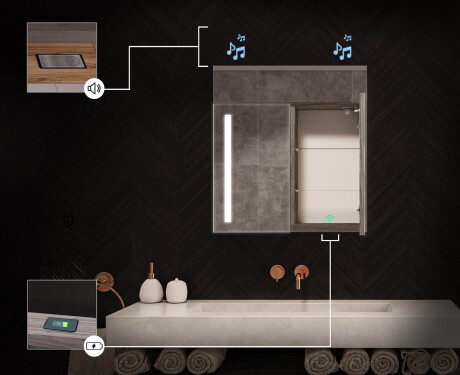 Badrumsskåp med LED-spegel L02 Emily 66,5 x 72 cm i färgen Oslo-ek #6