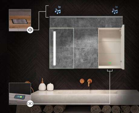 Vägghängt badrumsskåp med LED-spegel L02 Emily 100 x 72 cm i färgen Urtida Ek #6