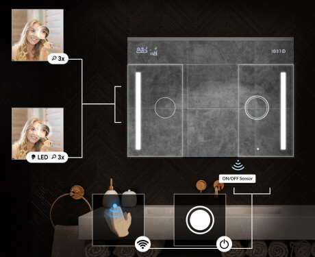 Vägghängt badrumsskåp med LED-spegel L02 Emily 100 x 72 cm i färgen San Marino #5